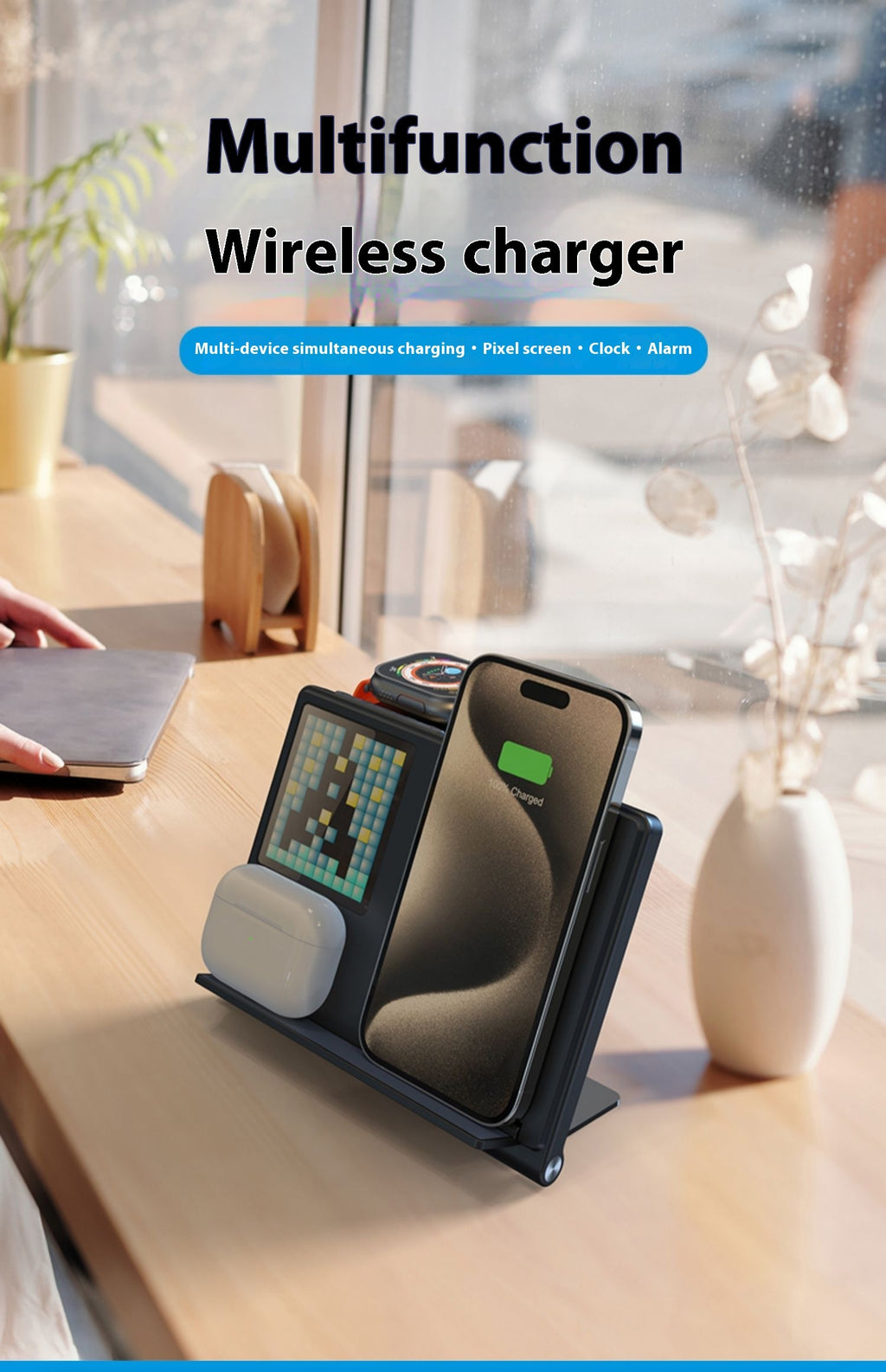 Magnetic Charging Digital Clock Folding Five-in-one Wireless Charger