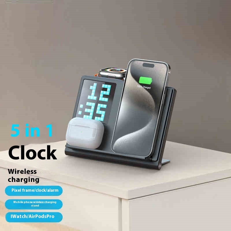 Magnetic Charging Digital Clock Folding Five-in-one Wireless Charger